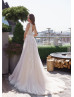 Beaded Ivory Lace Tulle V Back Long Newest Wedding Dress